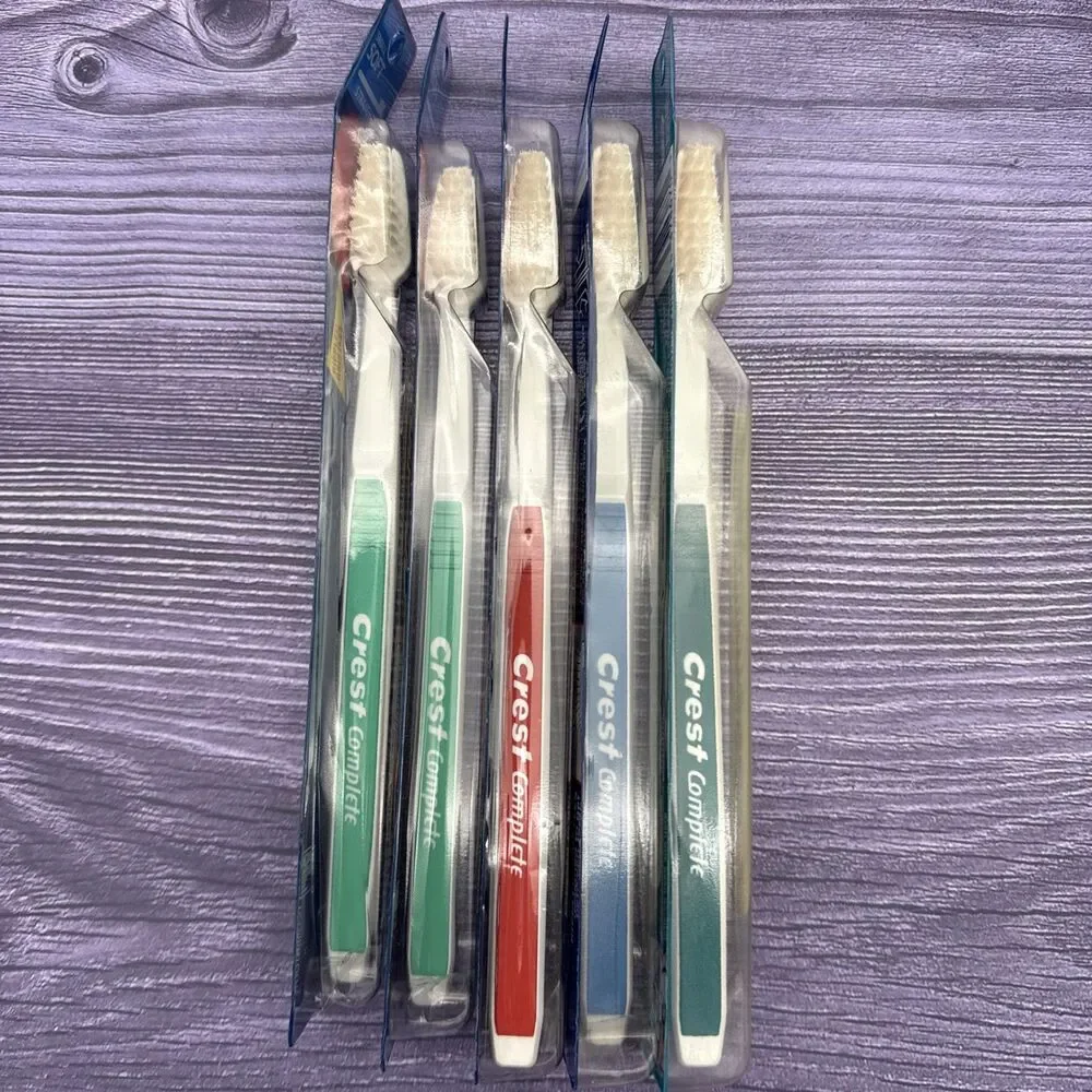 LOT 5 Crest 1992 93 Complete Straight Angle Soft Toothbrush Large/Small Rippled